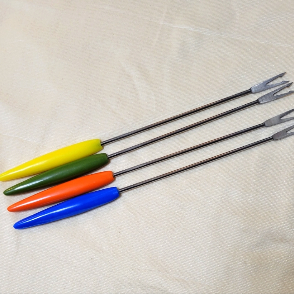 Vintage Fondue Forks set of 4 in Vibrant colors Stainless Steel